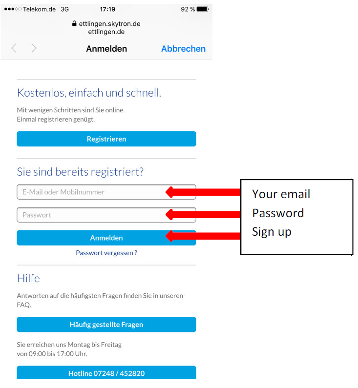 How to use free WIFI Ettlingen